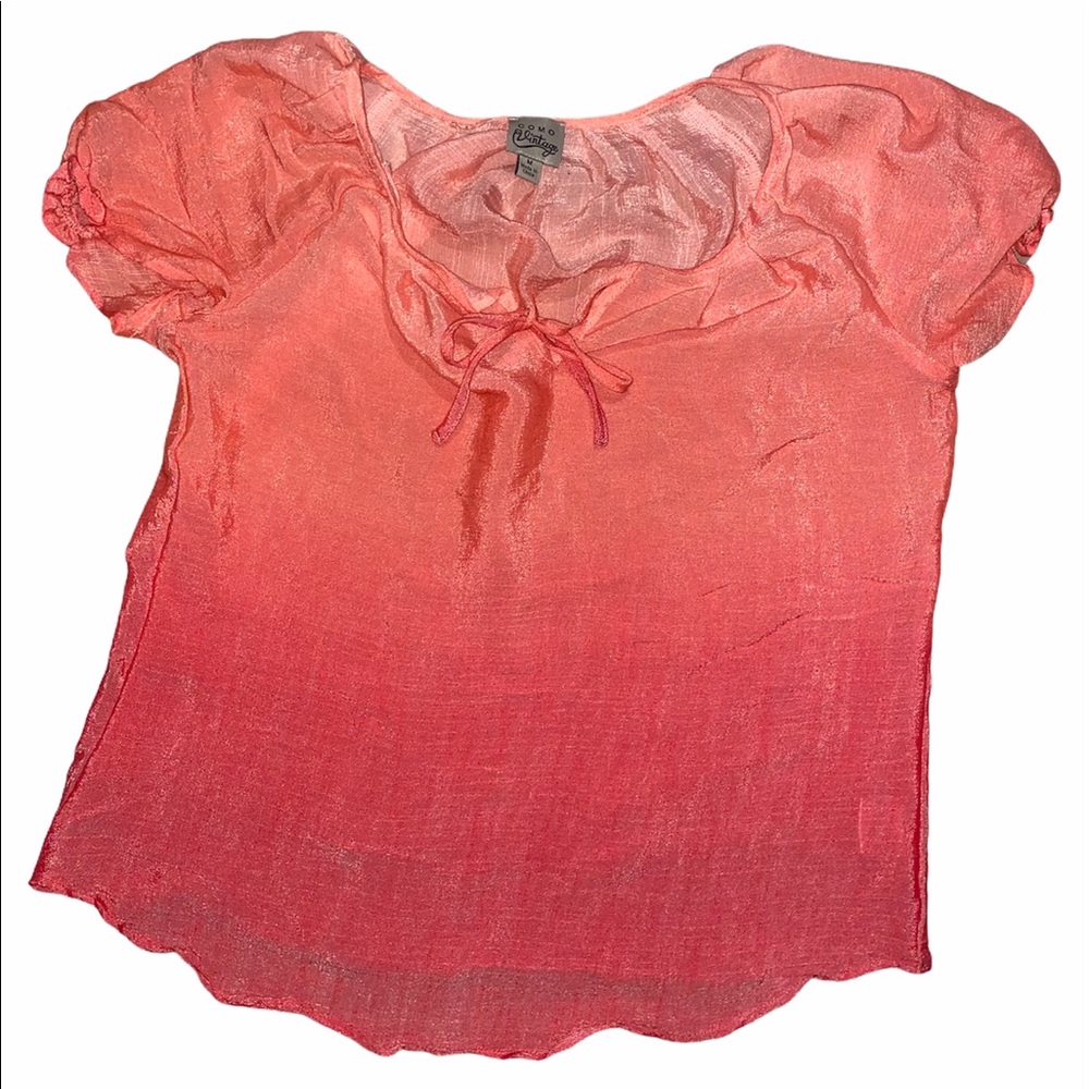 Como Vintage Red Pink Salmon Ombre Sheer Blouse sz M